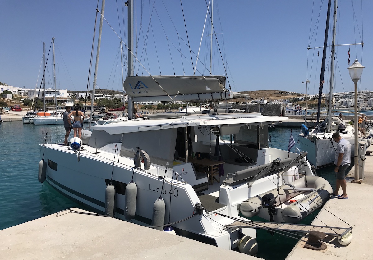 Catamaran fresh water refill Ano Koufonisi Marina, Greece