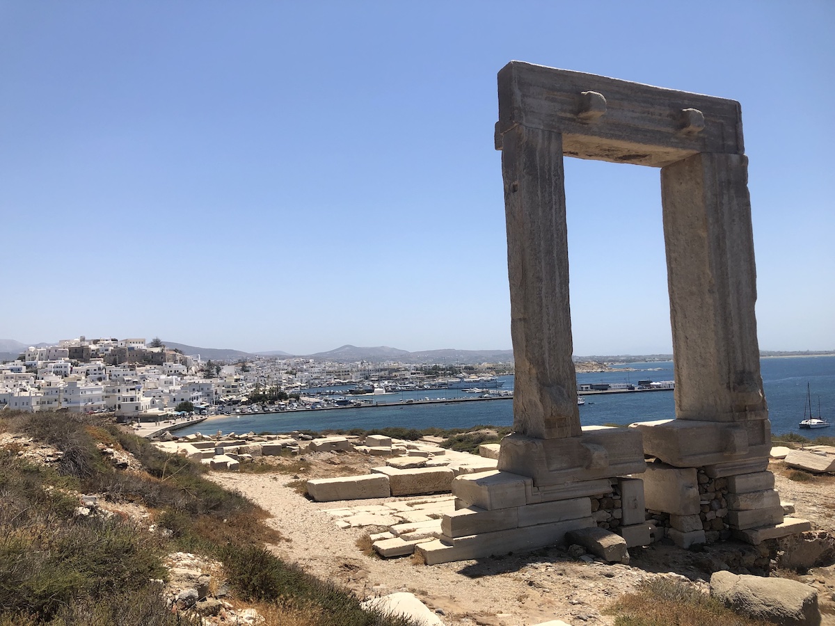 Ancient Temple of Apollo across from Naxos town in Greece