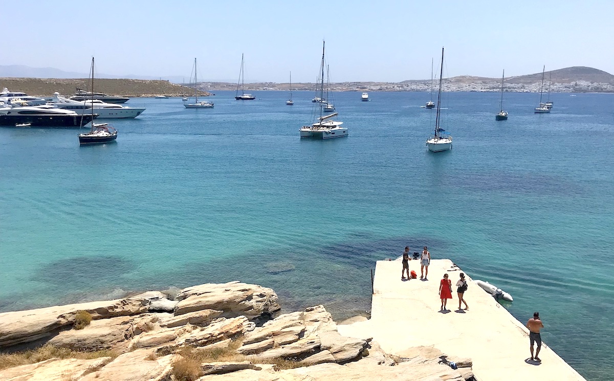 Monastiri Bay is the closest anchorage to Naousa in Paros, Greece