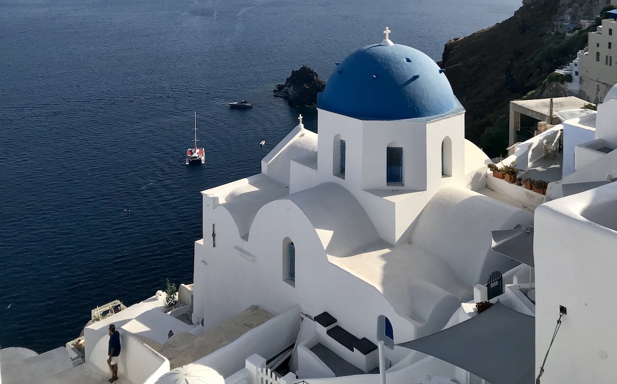 Mooring buoy in Fira Bay near the Old Port of Santorini Greece